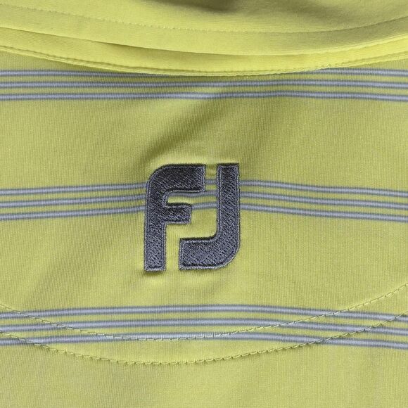 FootJoy Polo Shirt Mens Large Yellow Blue Striped Button Down Collar Golf Logo - Picture 9 of 10